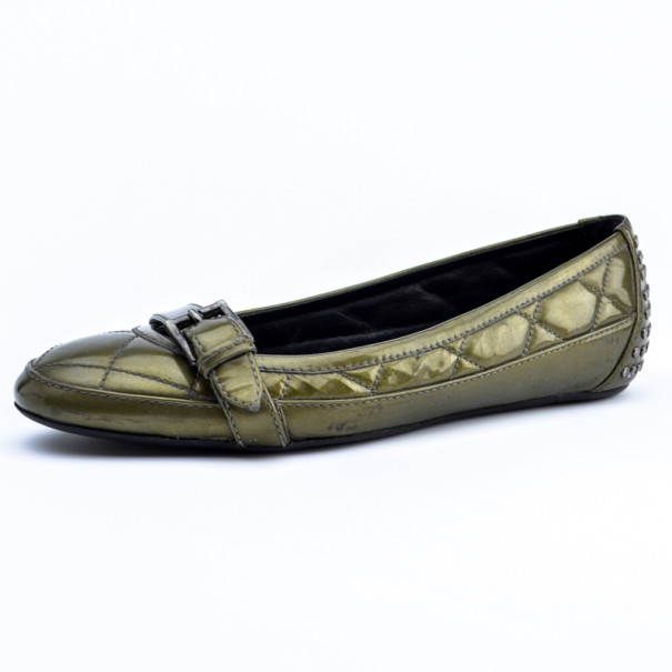 Burberry Green Metallic Quilted Ballet Flats Size 36