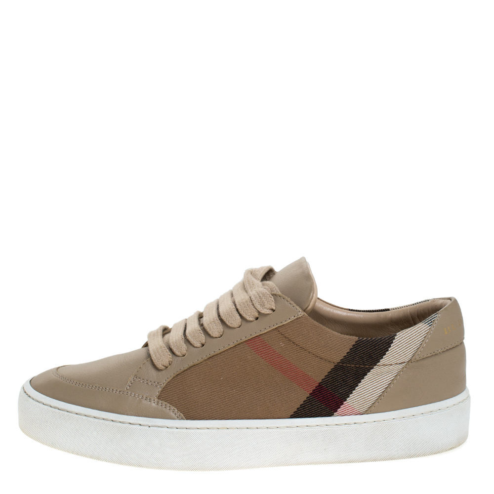 

Burberry Multicolor House Check Canvas and Leather Lace Up Low Top Sneakers Size