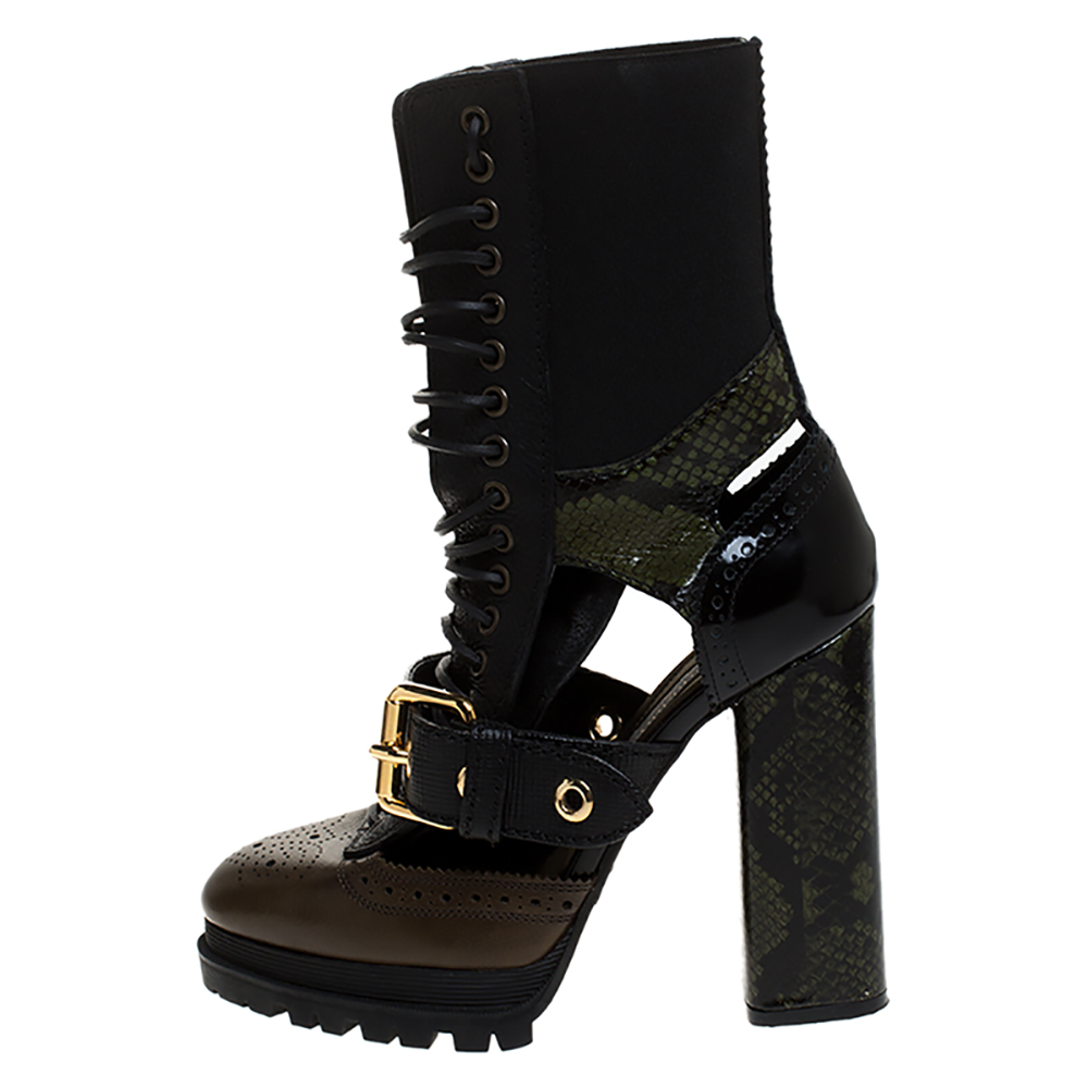 

Burberry Black/Brown Leather and Snakeskin Water Marsh Ankle Boots Size