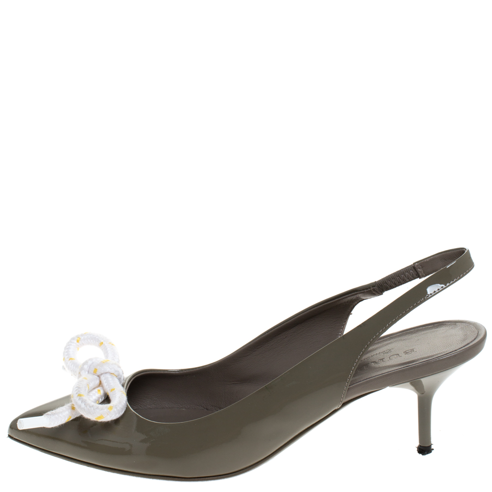 

Burberry Grey Patent Leather Rope Detail Pointed Toe Slingback Sandals Size