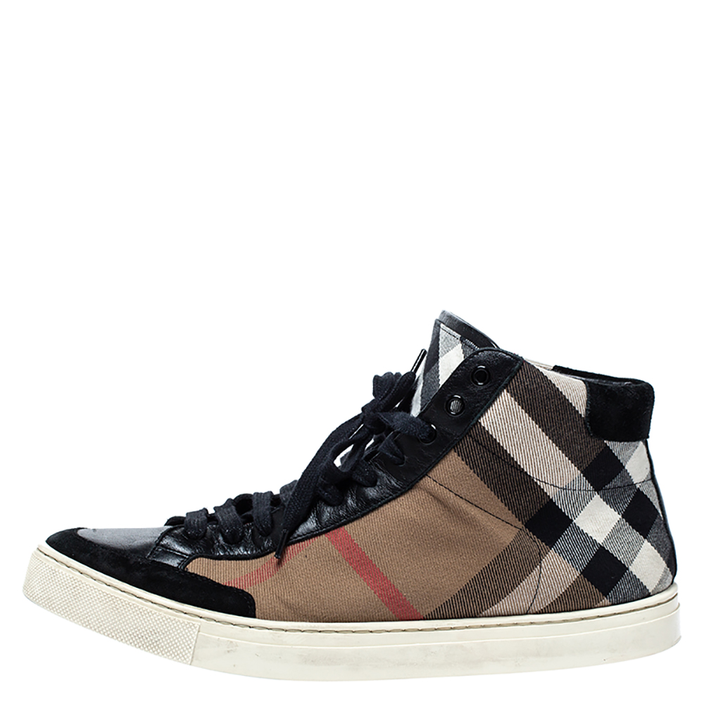 

Burberry Black/Beige Check Canvas Painton High Top Sneakers Size