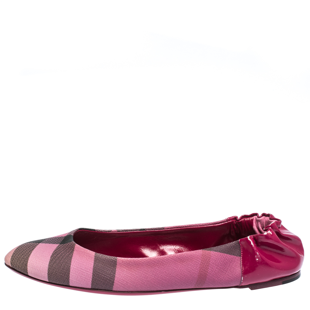 

Burberry Dark Pink Leather And Check Canvas Nova Pop Degrade Scrunch Ballerina Size