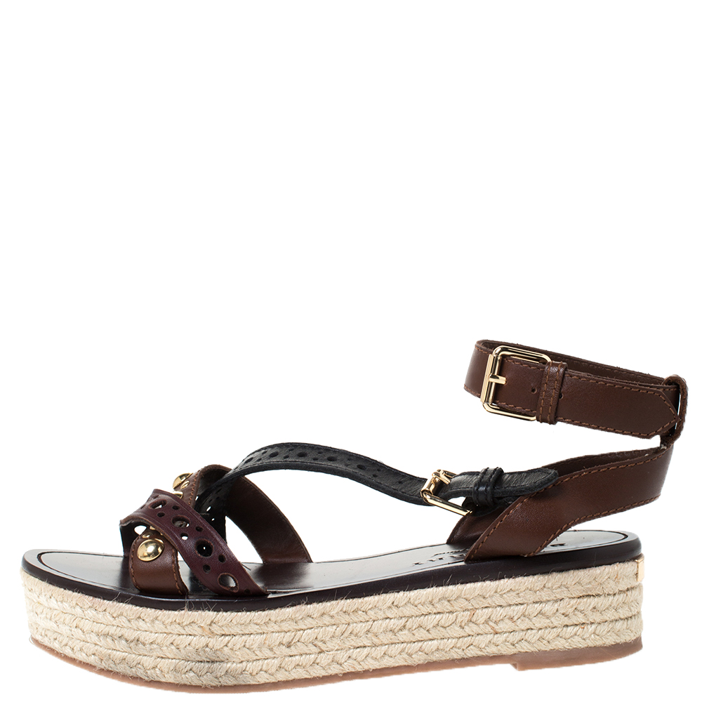 

Burberry Brown/Black Studded Malthouse Espadrille Flats Size