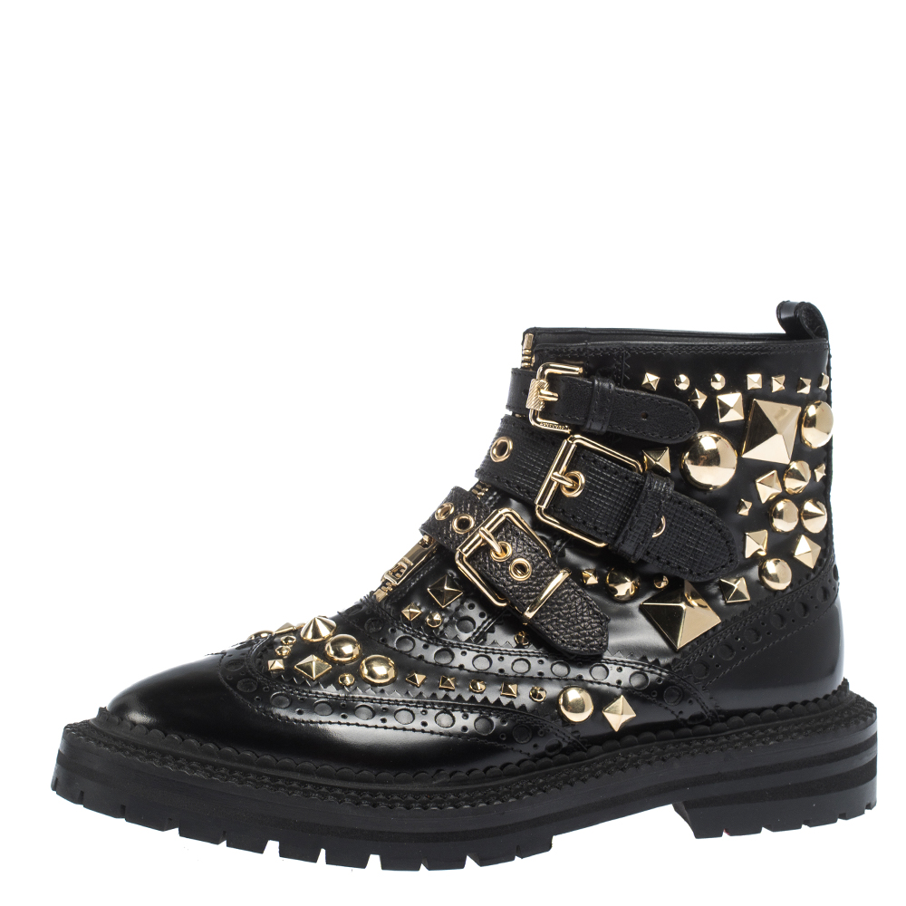 

Burberry Black Brogue Leather Everdon Ankle Boots Size