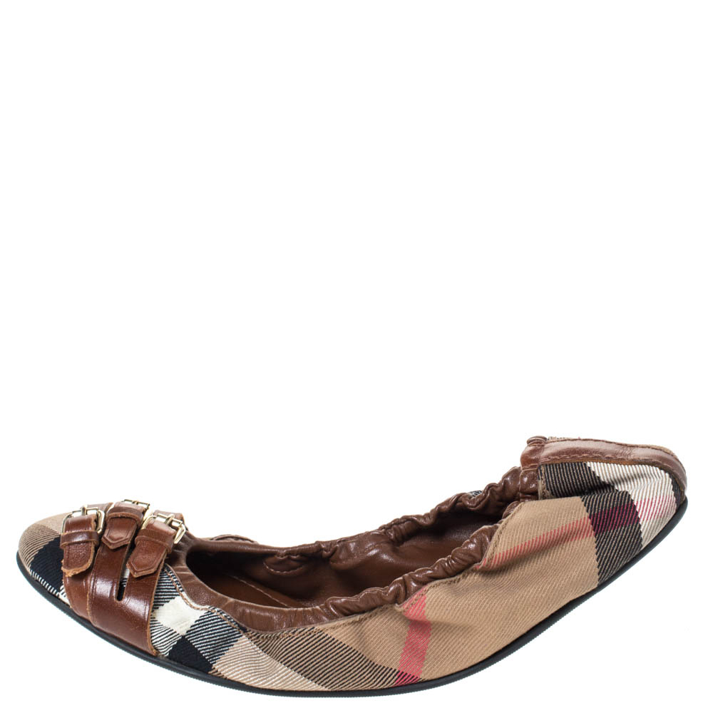

Burberry Brown House Check Canvas and Leather Falcony Scrunch Ballet Flats Size