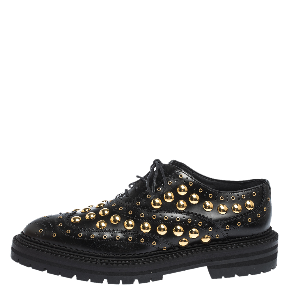 

Burberry Black Leather Deardown Studded Platform Oxfords Size