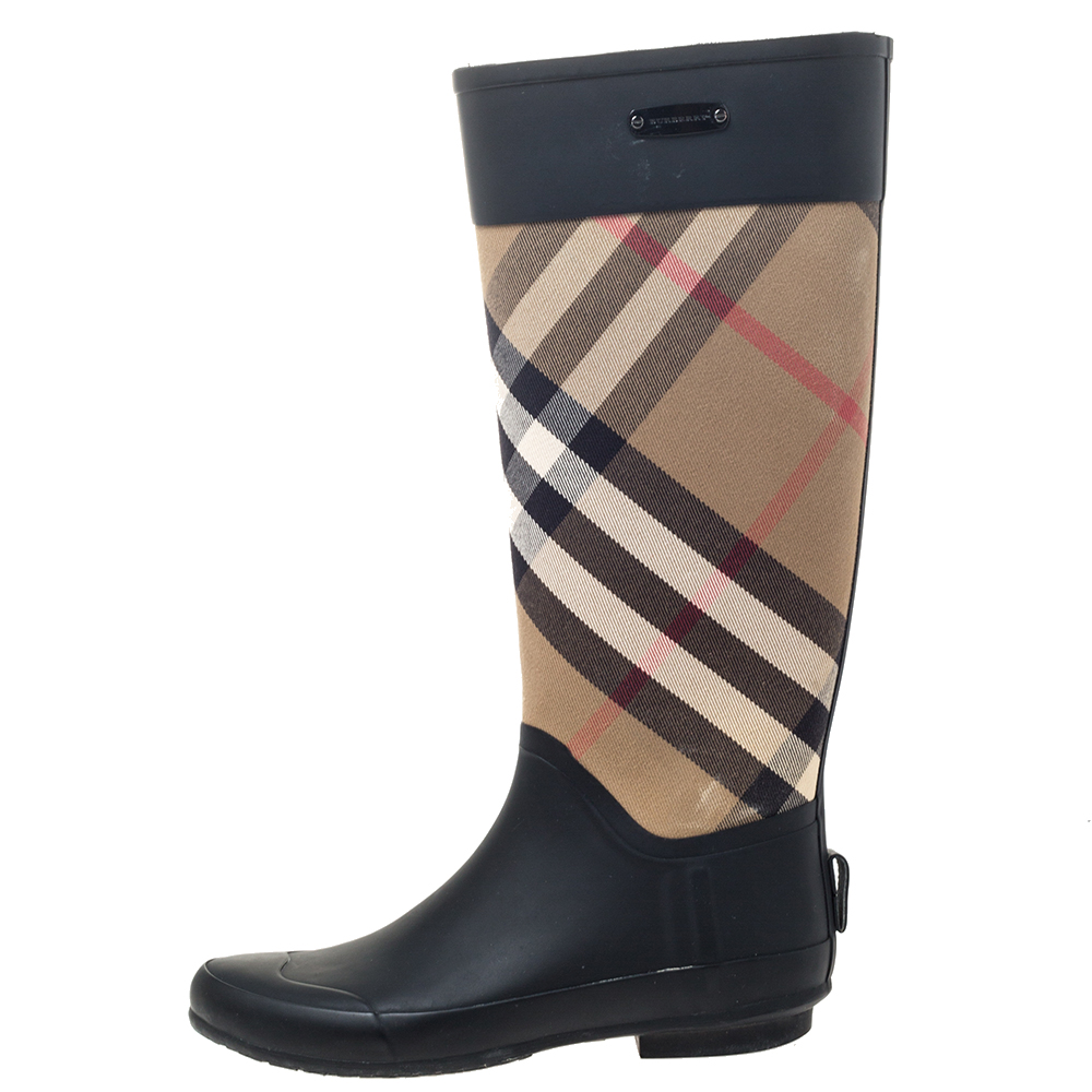 

Burberry Black House Check Fabric and Rubber Rain Boots Size