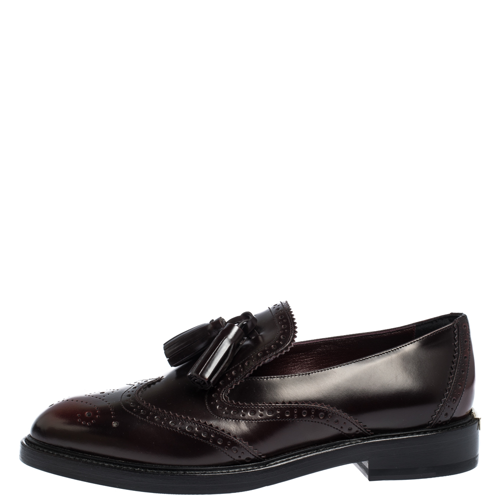 

Burberry Burgundy Brogue Leather Tassel Detail Loafers Size