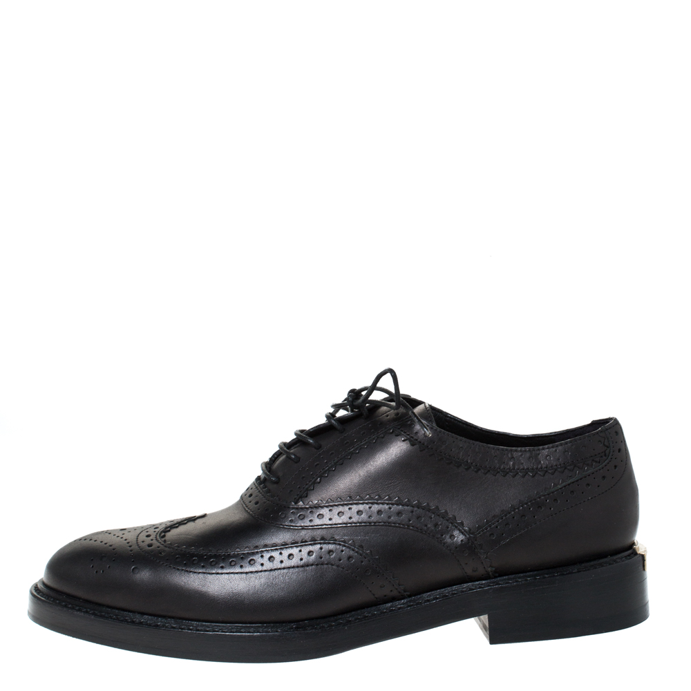 

Burberry Black Leather Brogue Gennie Flat Lace Up Oxfords Size