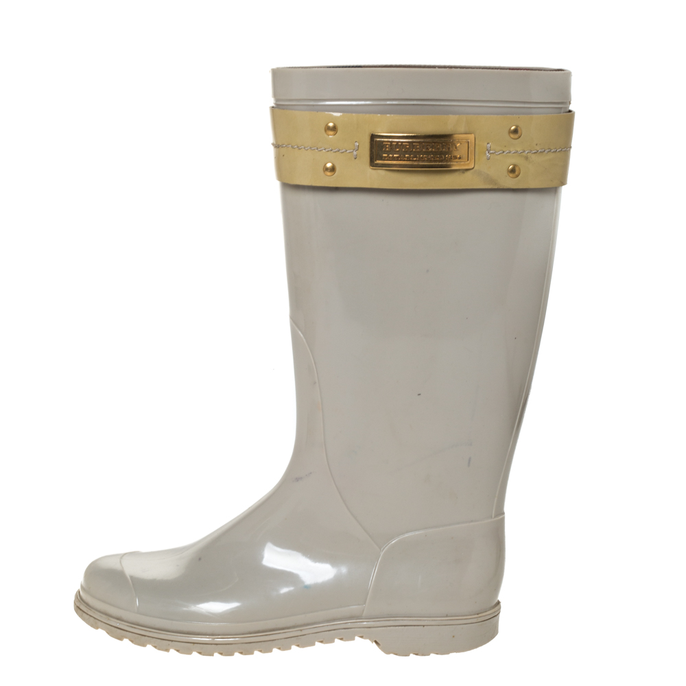 

Burberry Beige Rubber And Patent Trim Rubber Rain Boots Size