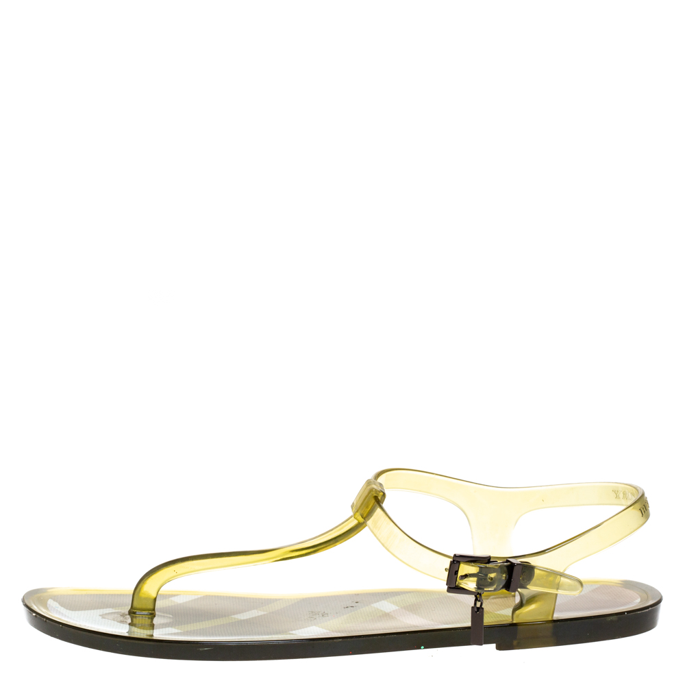 

Burberry Green And Check Jelly Thong Sandals Size