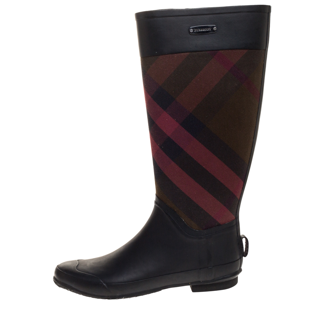 

Burberry Black Rubber And Novacheck Canvas Rain Boots Size
