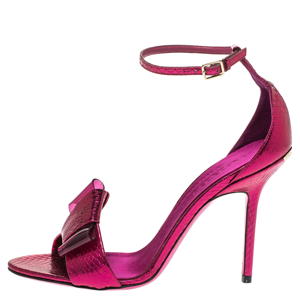 

Burberry Fuchsia Pink Python Leather Bow Ankle Strap Sandals Size
