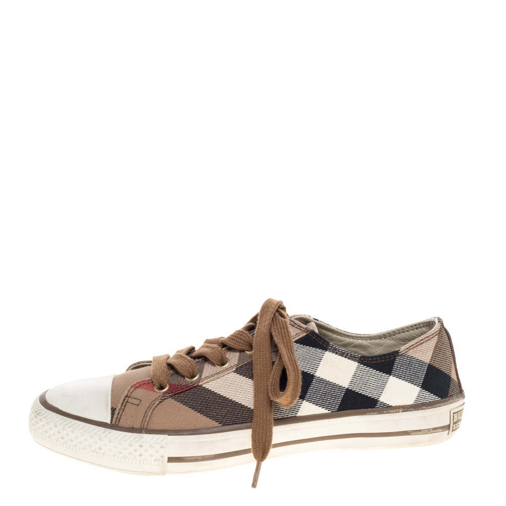 

Burberry Multicolor Check Canvas And Rubber Cap Toe Sneakers Size