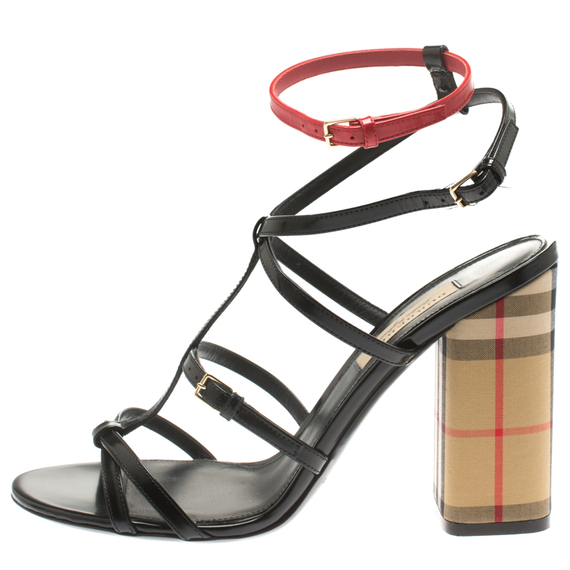 

Burberry Black/Red Leather Anthea Strappy Sandals Size