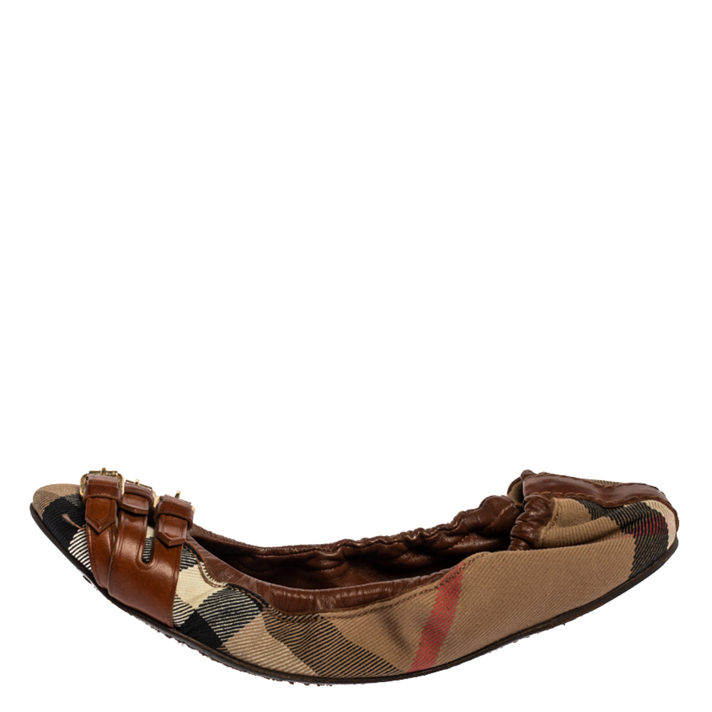 

Burberry Brown House Check Canvas and Leather Falcony Scrunch Ballet Flats Size