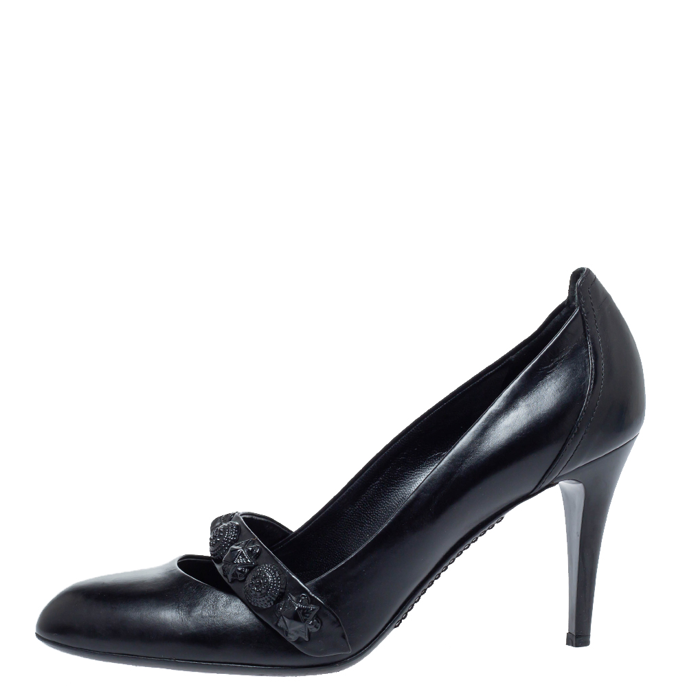 

Burberry Black Leather Mary Jane Embellished Pumps Size