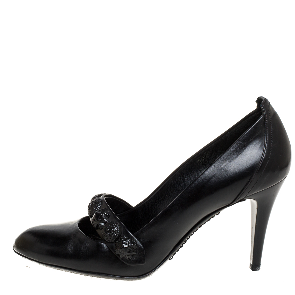 

Burberry Black Leather Embellished Mary Jane Pumps Size