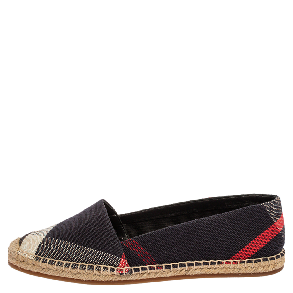 

Burberry Navy Blue Nova Check Canvas Espadrilles Size