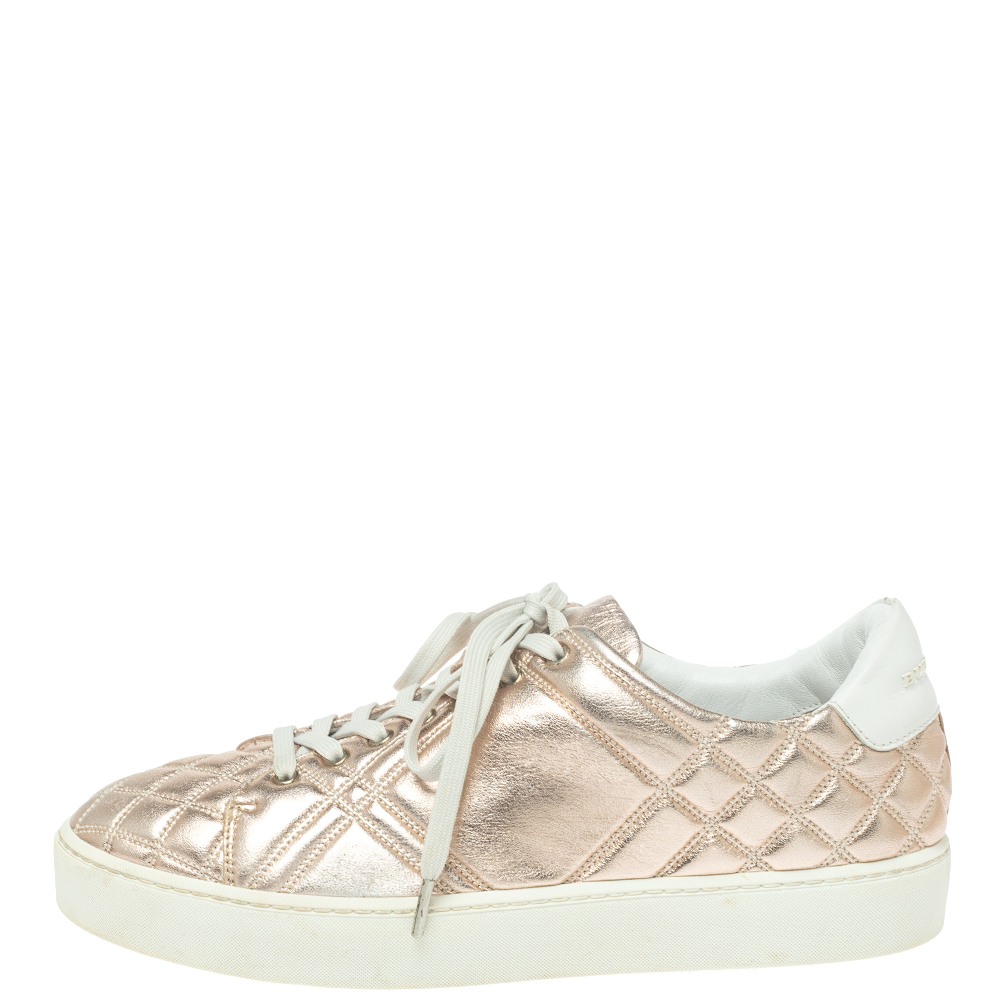 

Burberry Metalic Pink Quilted Leather Westford Low Top Sneakers Size, Metallic