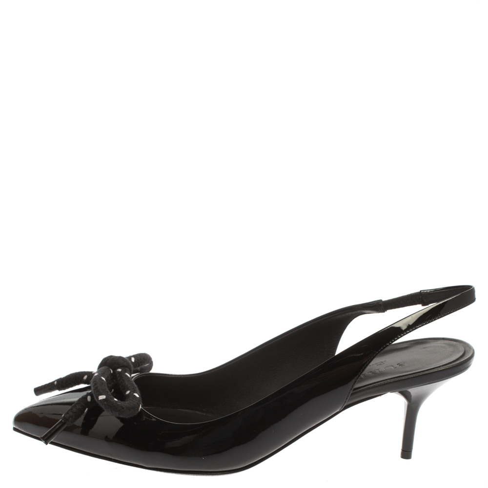 

Burberry Black Patent Leather Fink Slingback Sandals Size