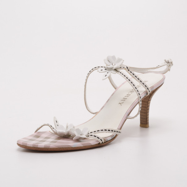 مملوكة مسبقًا Burberry Pink Check Kitten Heel Sandals Size 38