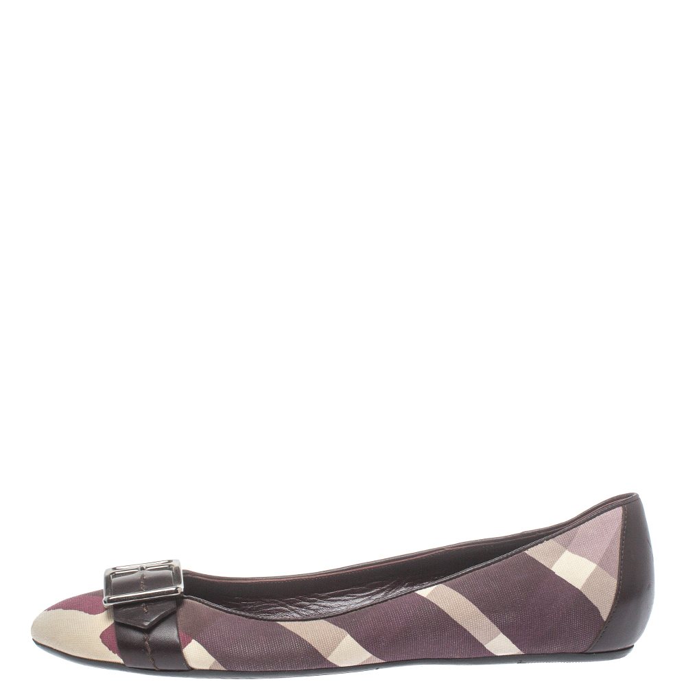 

Burberry Purple Canvas And Leather Buckle Ballet Flats Size