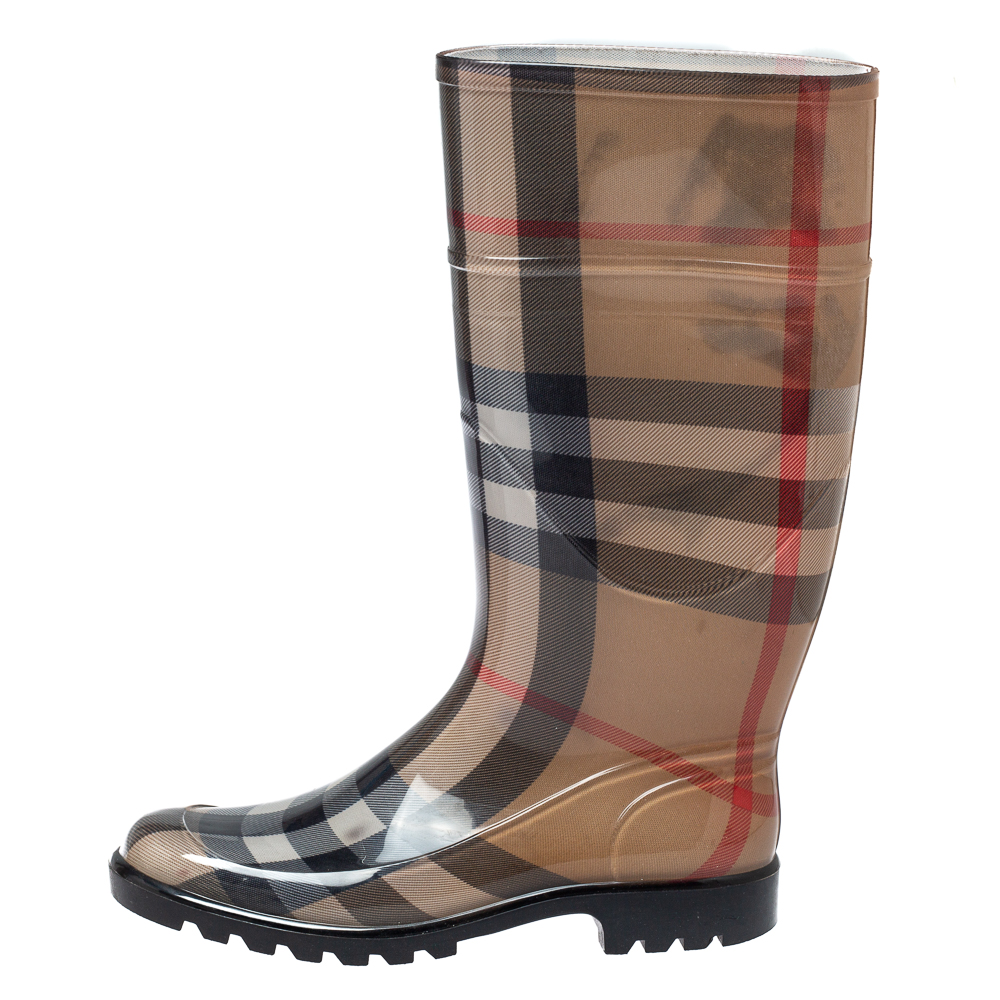 

Burberry Brown Nova Check Rubber Rain Boots Size