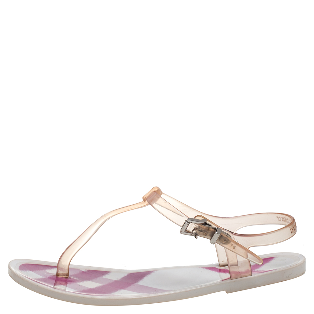 

Burberry White PVC Thong Ankle Strap Sandals Size