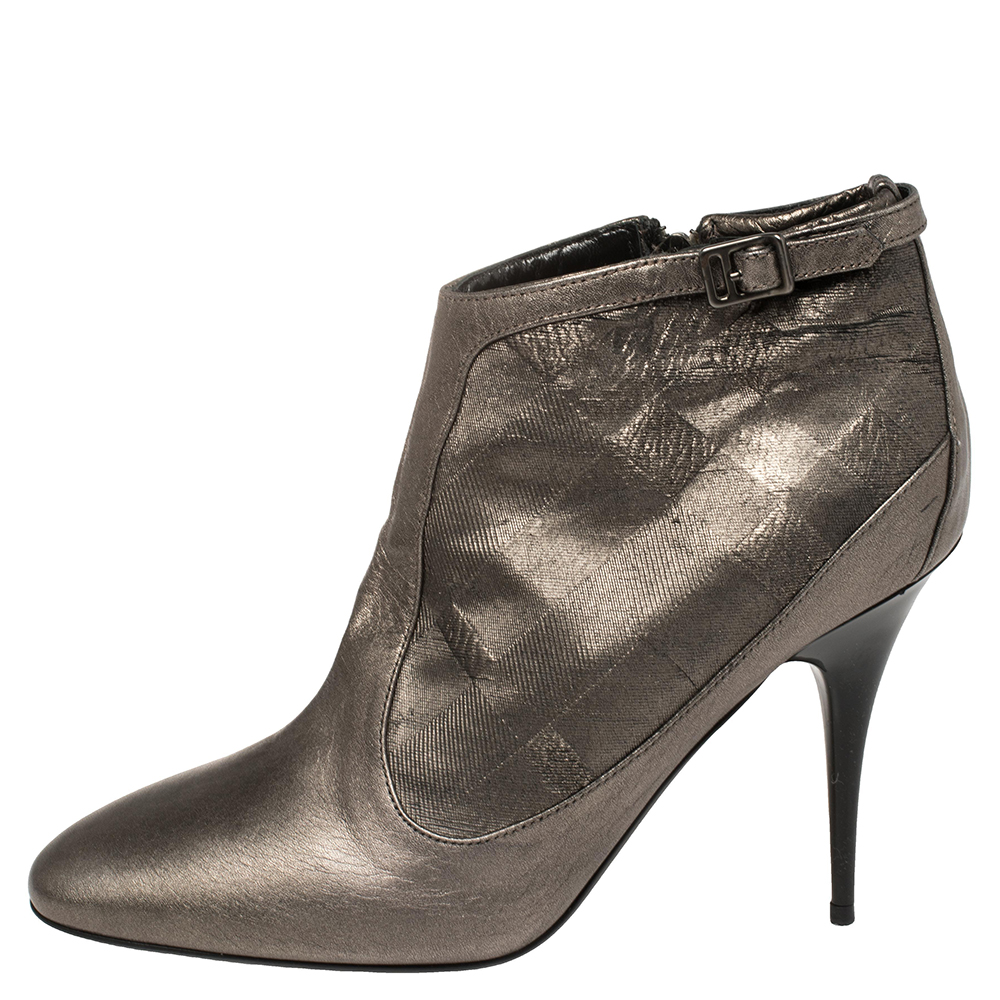 

Burberry Metallic Grey Leather Ankle Boots Size