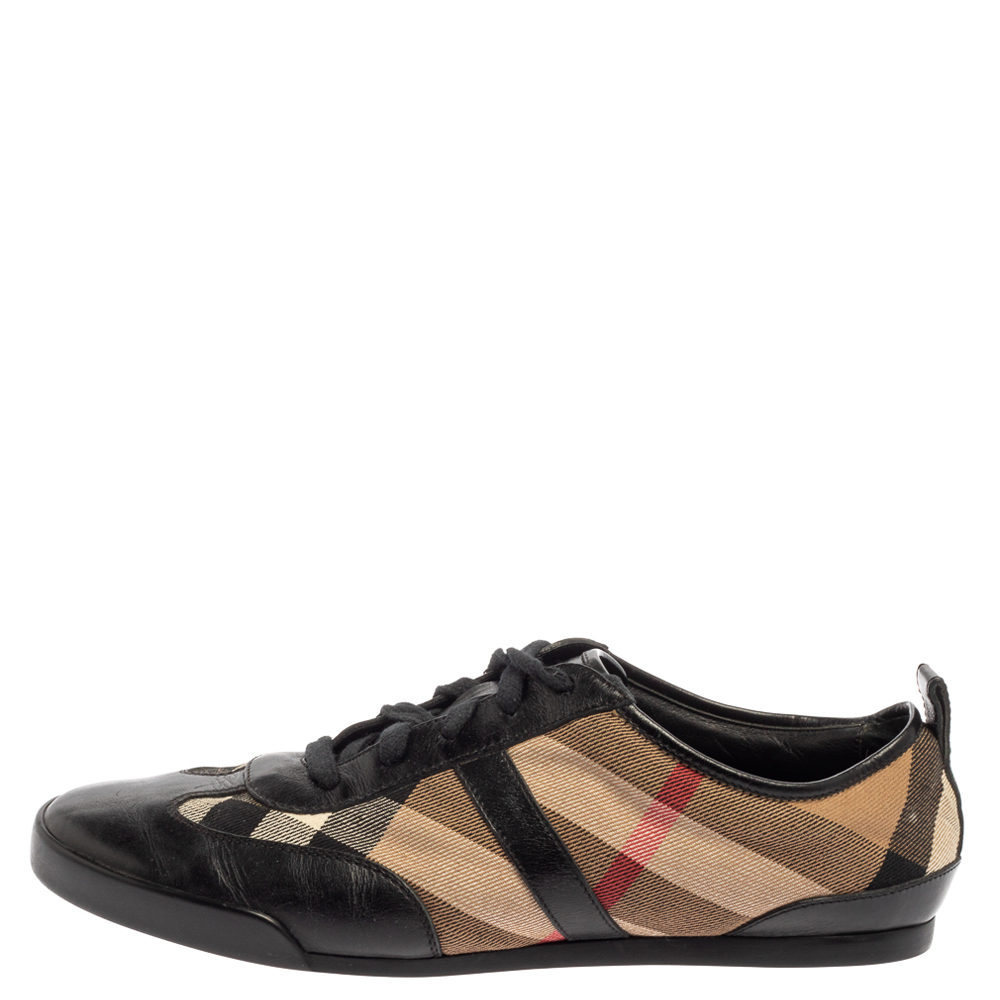 

Burberry Beige/Black Nova Check Canvas And Leather Cap Toe Low Top Sneakers Size