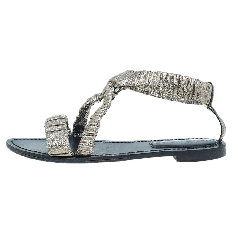 

Burberry Metallic Gold Elastic Leather Flat Sandals Size