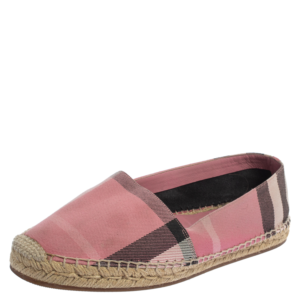 Pre-owned Burberry Pink Hodgeson Check Canvas Flat Espadrille Size 40