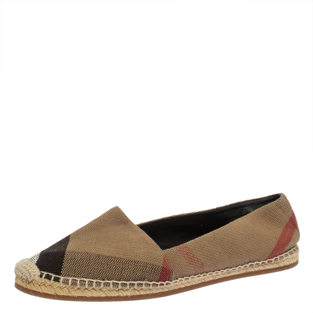 Pre-owned Burberry Brown Canvas House Check Espadrilles Flats Size 39