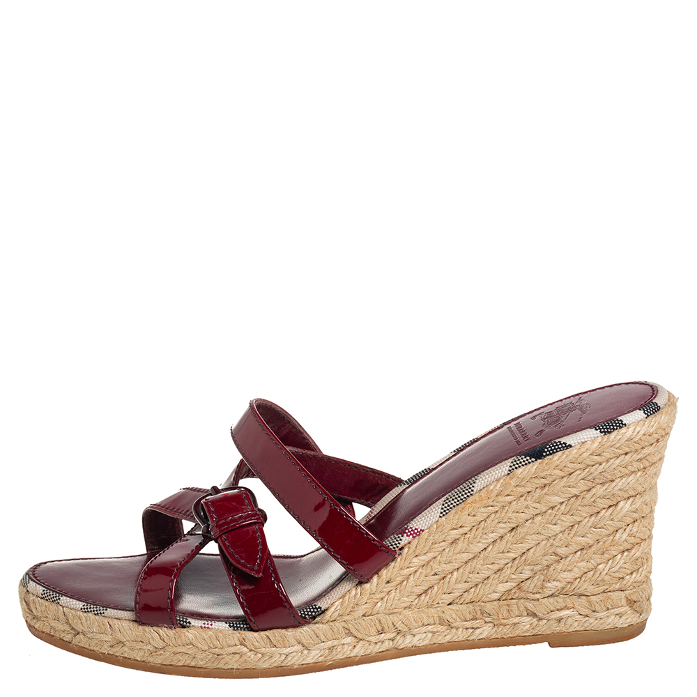 

Burberry Red Patent Leather Wedge Espadrille Strappy Sandals Size