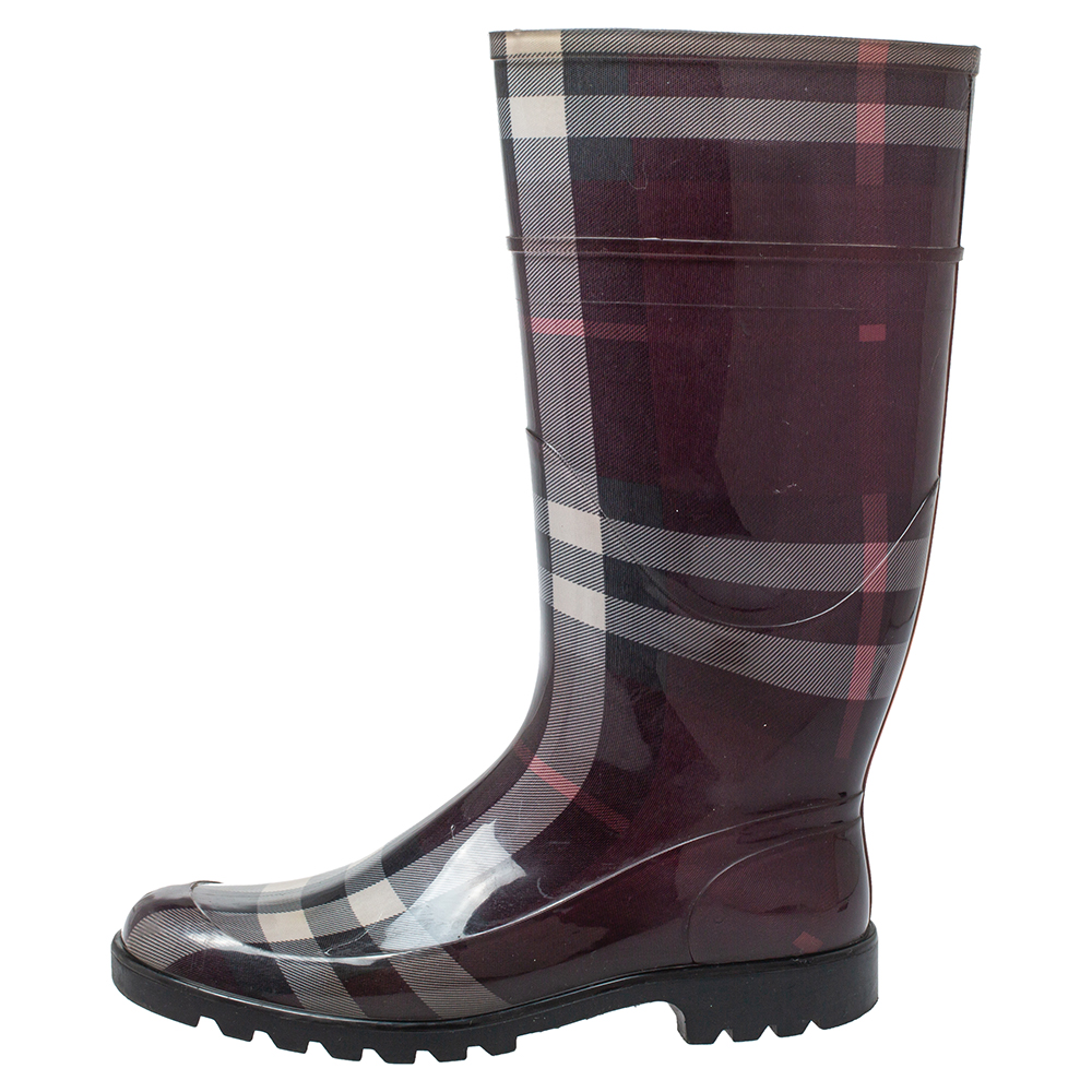 

Burberry Burgundy Novacheck Rubber Rain Boots Size