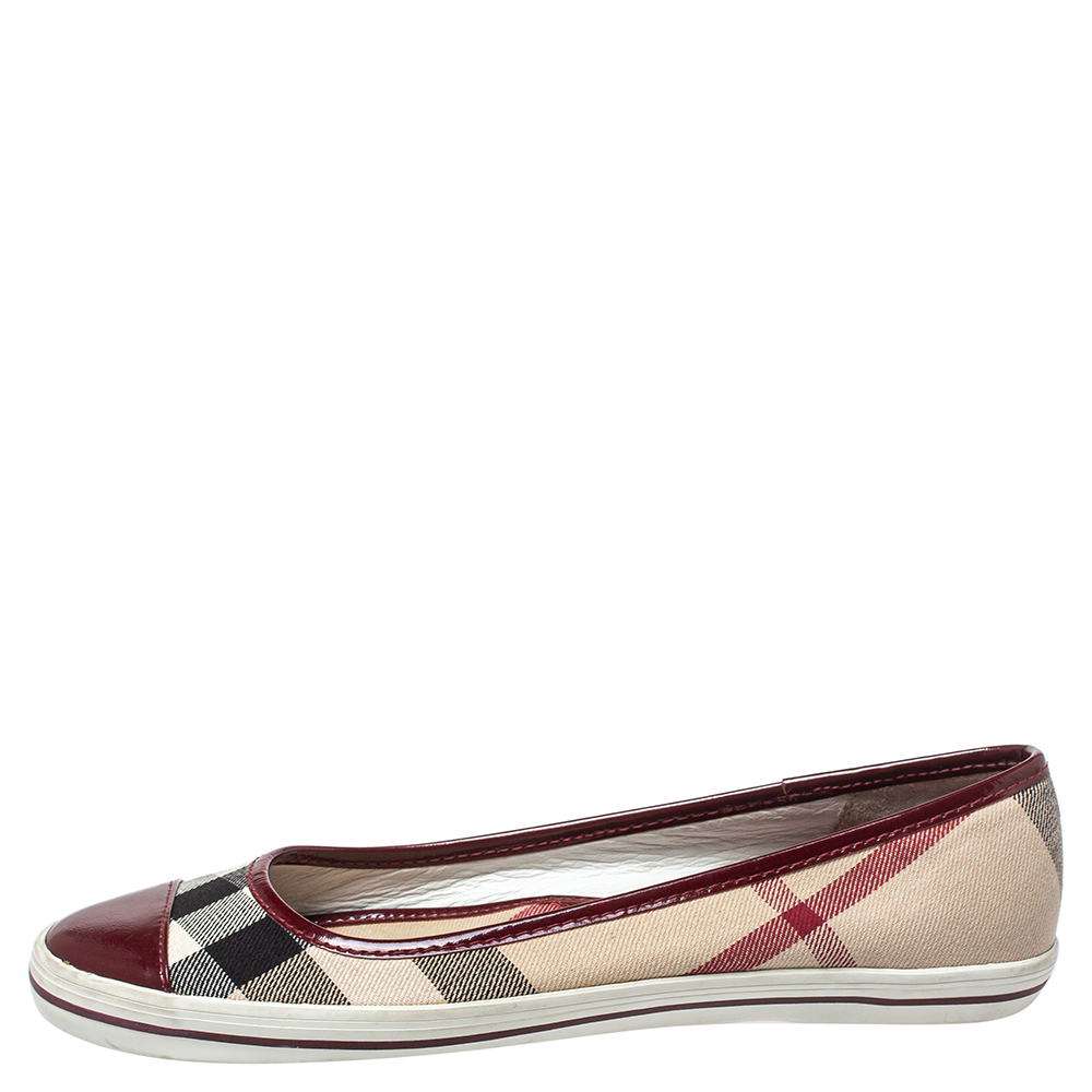 

Burberry Multicolor Nova Check Canvas And Patent Leather Cap Toe Ballet Flats Size