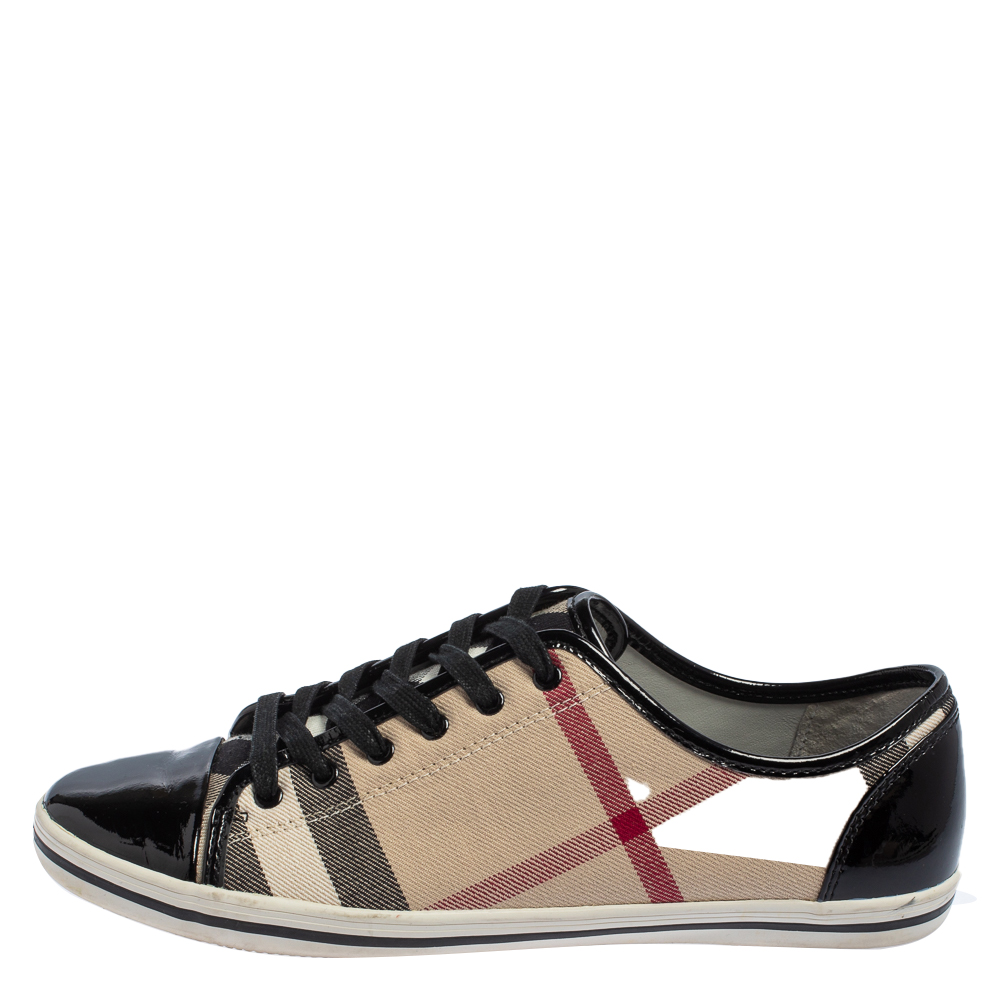 

Burberry Beige/Black Novacheck Canvas And Leather Cap Toe Low Top Sneakers Size