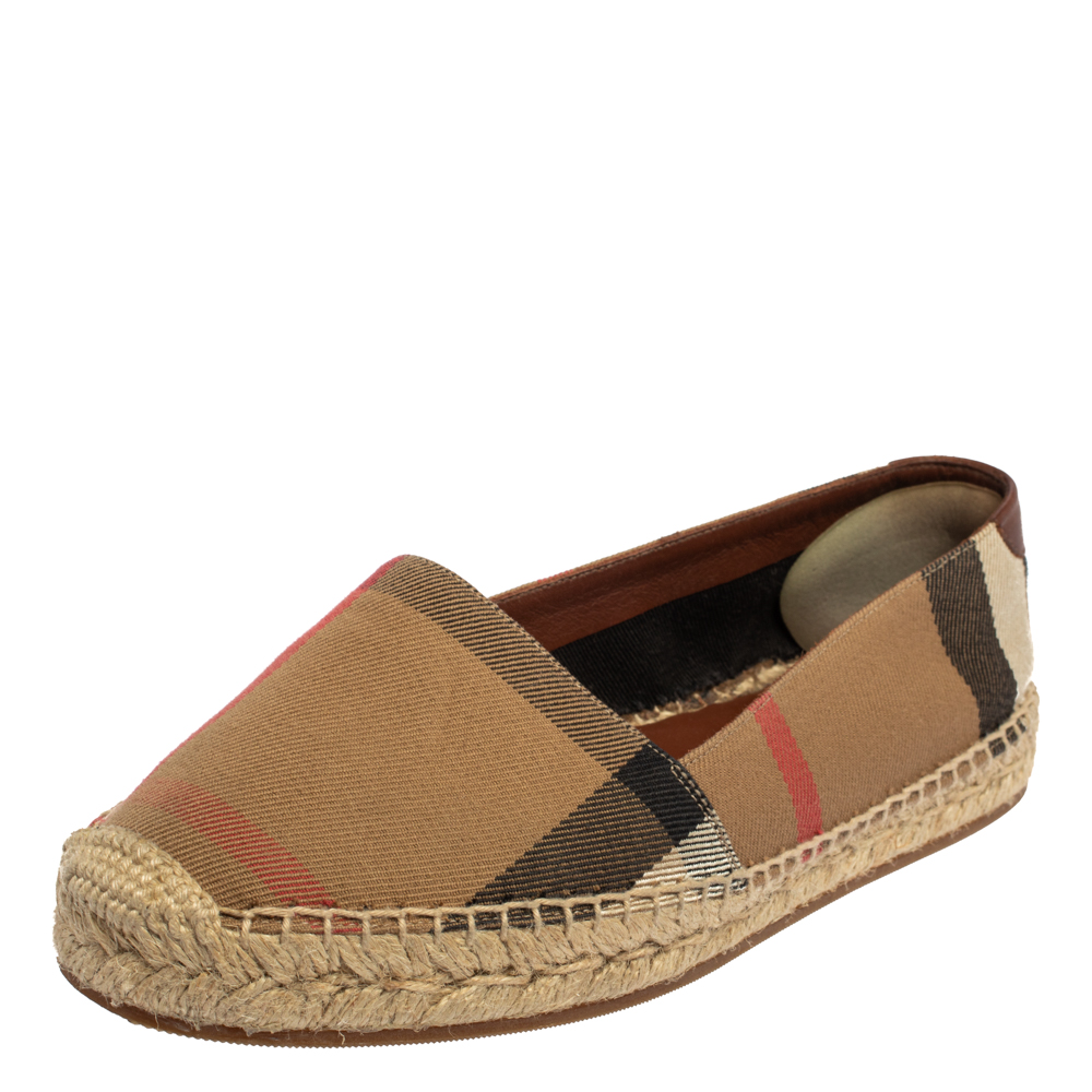 Pre-owned Burberry Beige Check Canvas Espadrille Flats Size 35