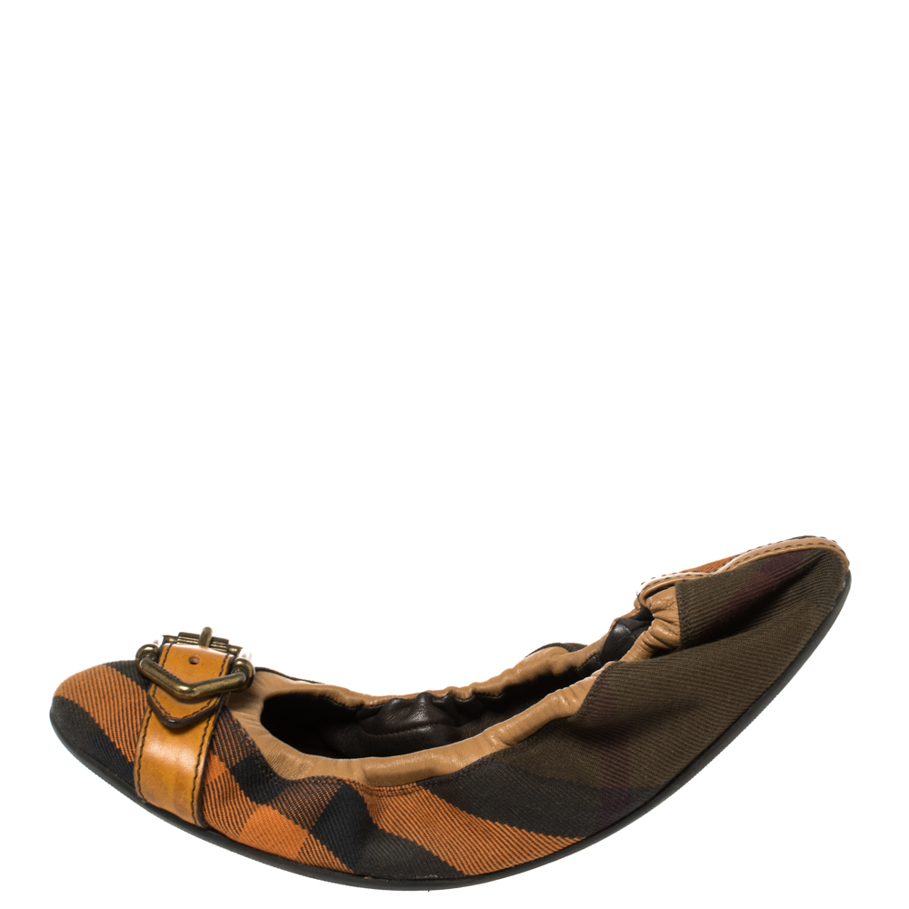 

Burberry Multicolor Nova Check Canvas And Leather Buckle Scrunch Ballet Flats Size