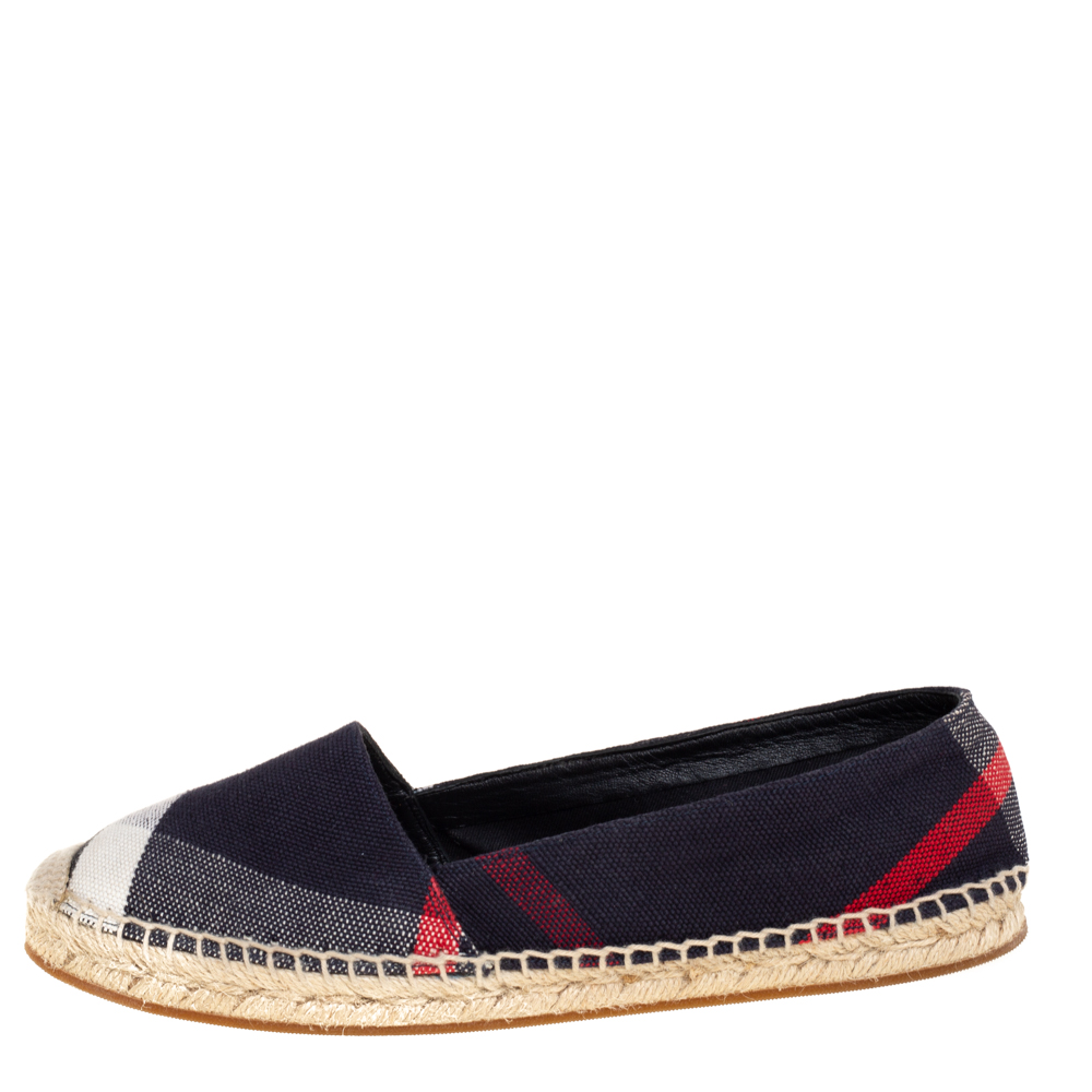 

Burberry Blue Checkered Canvas Hodgeson Flat Espadrilles Size