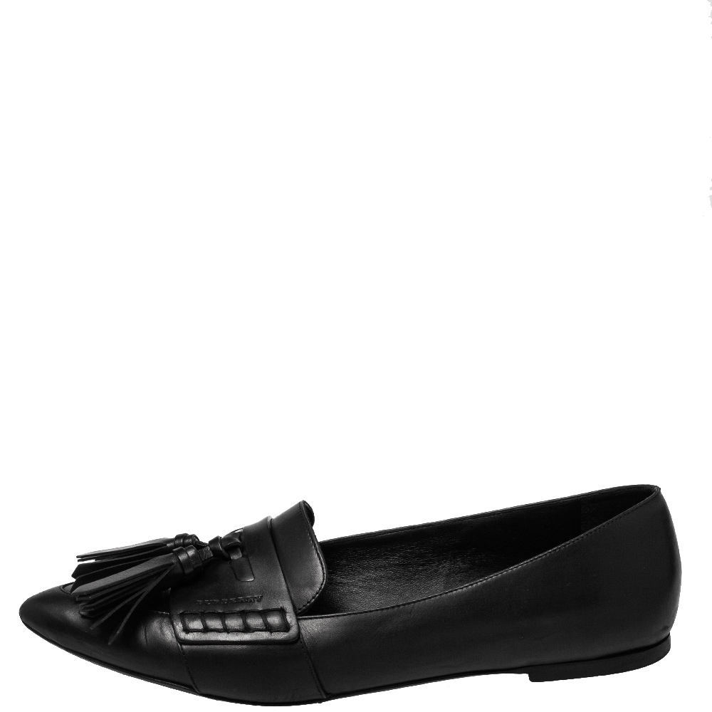 

Burberry Black Leather Coledale Tassel Pointed Toe Penny Loafers Size