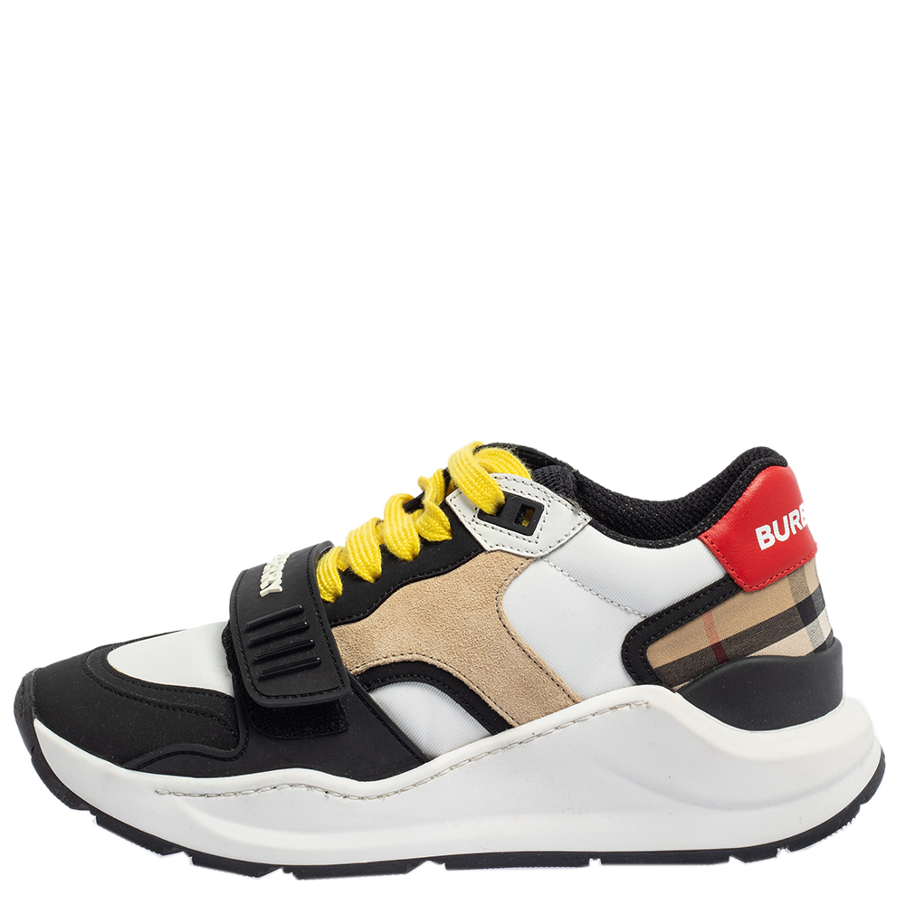 

Burberry Multicolor Leather, Suede And Check Fabric Ramsay Low Top Sneakers Size