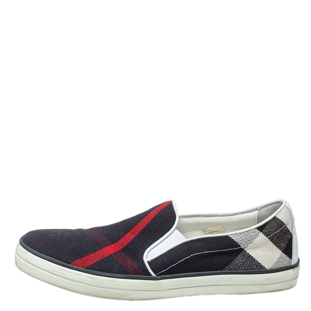 

Burberry Blue Check Canvas And Leather Gauden Slip On Sneakers Size, Multicolor