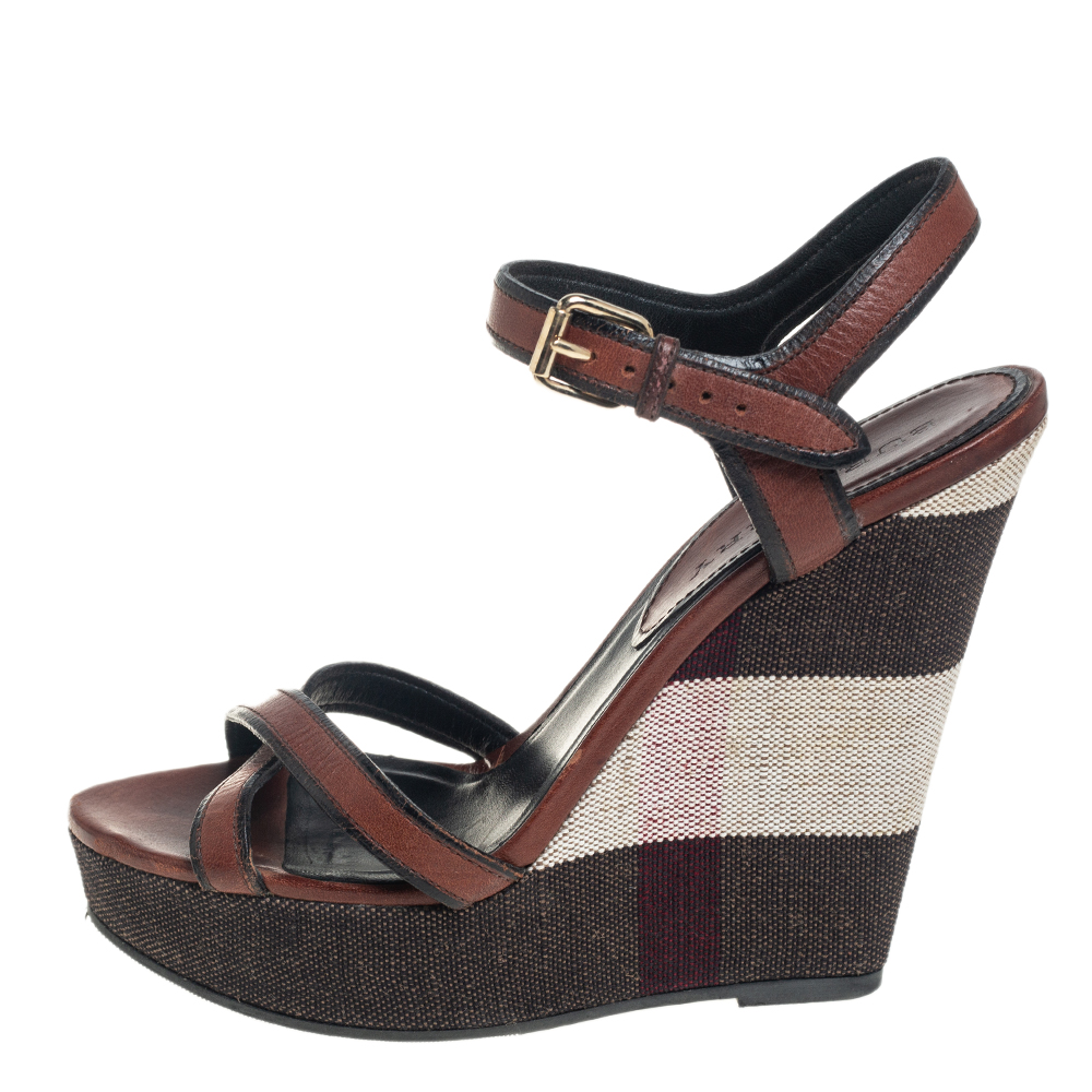 

Burberry Brown Leather Whelan Wedge Sandals Size