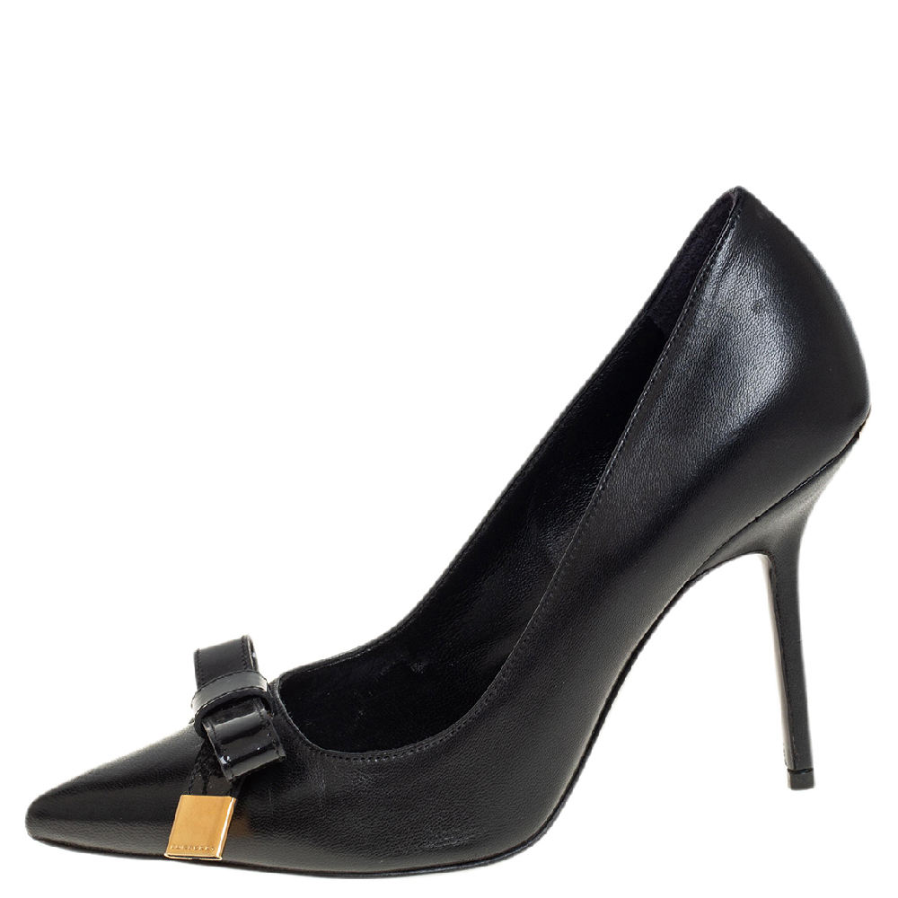 

Burberry Black Leather And Patent Bow Detail Pointed Toe Pumps Size