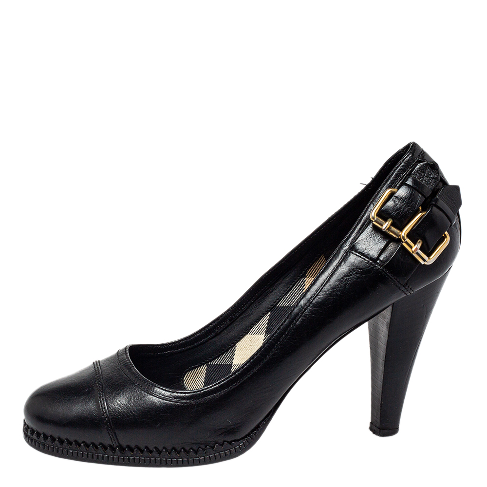 

Burberry Black Leather Buckle Block Heel Pumps Size