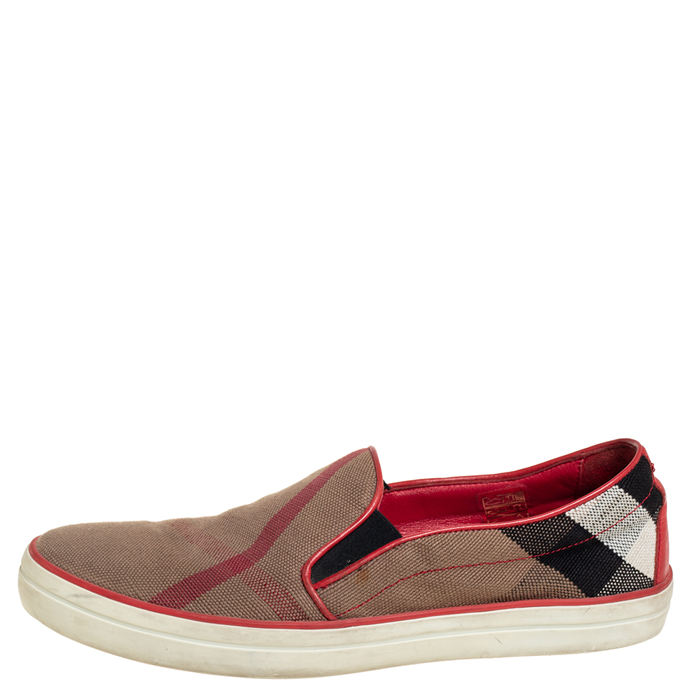 

Burberry Beige House Check Canvas And Leather Slip On Sneakers Size