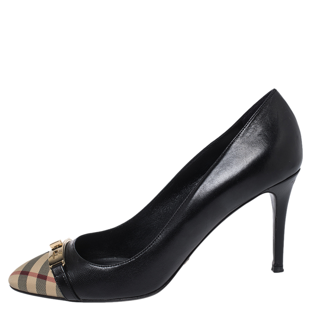 

Burberry Black Nova Check Canvas and Leather Buckle Pumps Size