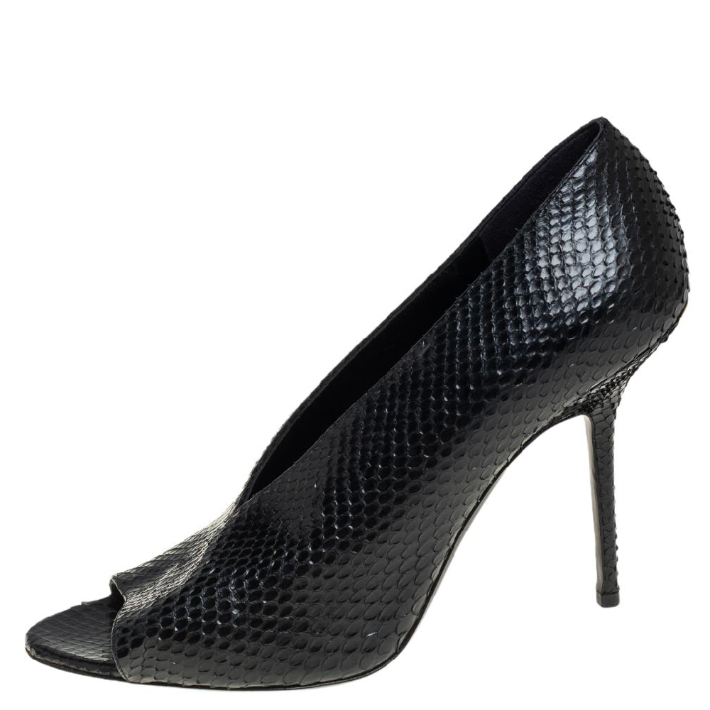 

Burberry Black Python Peep Toe Pumps Size